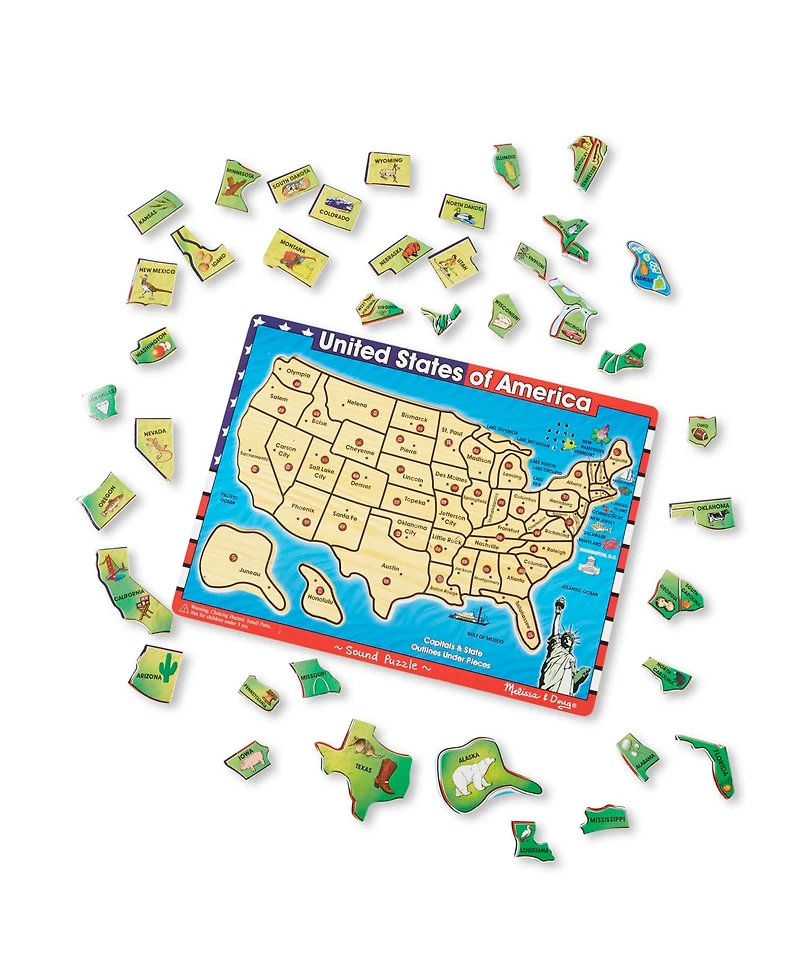 Melissa & Doug Usa Map Sound Puzzle - Wooden Puzzle With Sound Effects (40 pcs), Multicolor