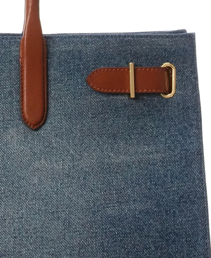 Lauren Ralph Lauren Devyn Denim with Leather Trim Extra-Large Tote Bag