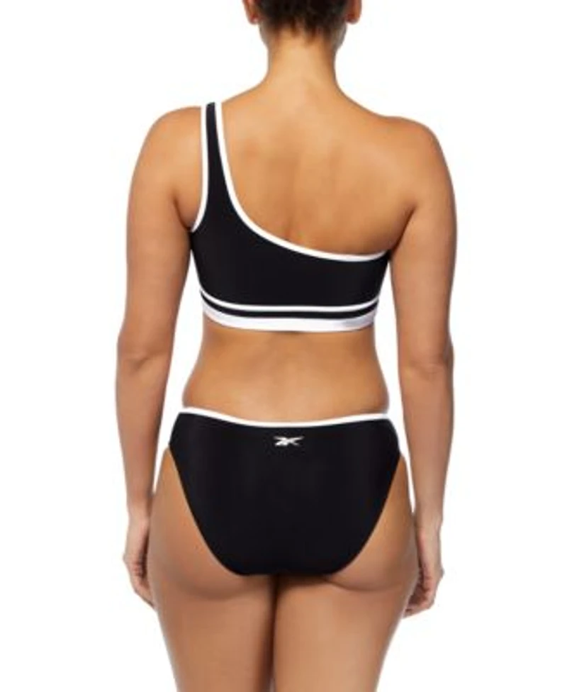 Reebok Womens One Shoulder Ribbed Bikini Top Hipster Bikini Bottoms