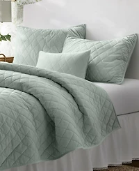 Laura Ashley Solid Velvet Diamond Stitch 4 Piece Quilt Set, King