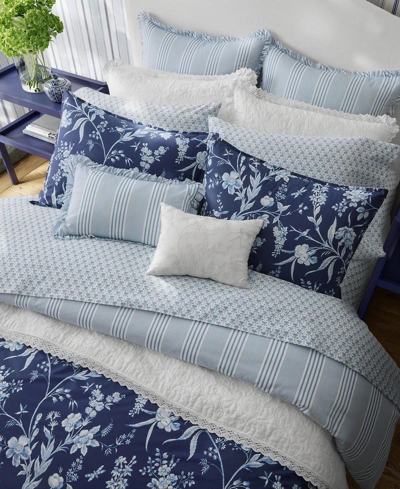 Laura Ashley Branch Toile Cotton Reversible 7 Piece Duvet Cover Set