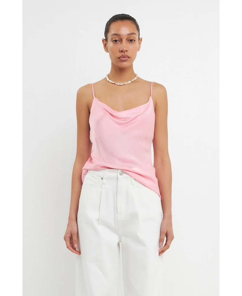 Grey Lab Women's Satin Cowl Neck Top