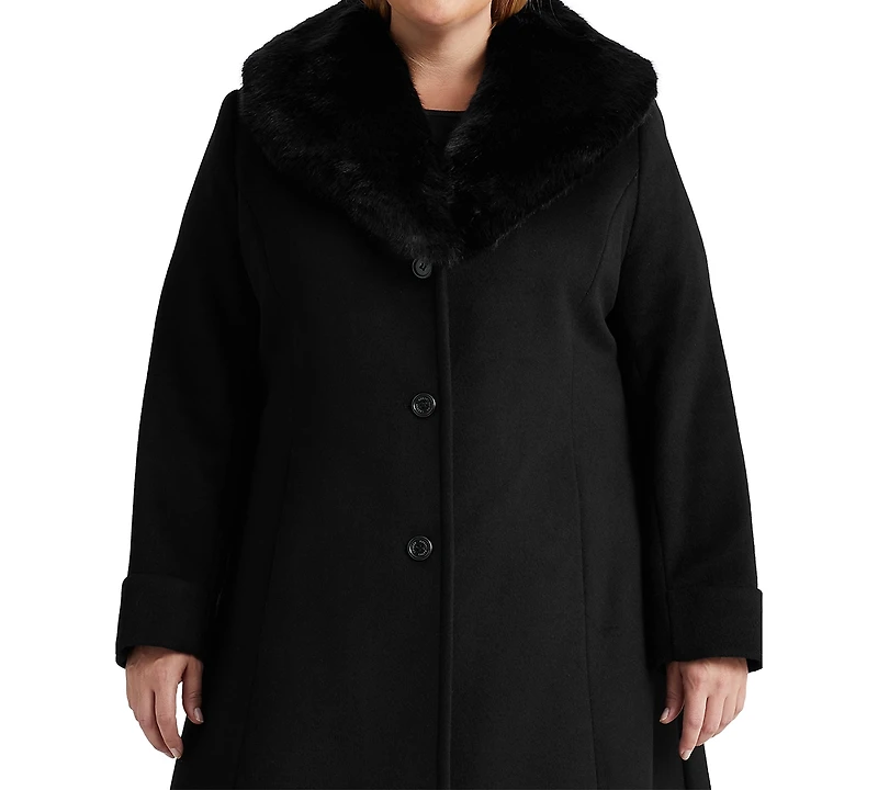 Lauren Ralph Plus Faux-Fur-Collar Coat