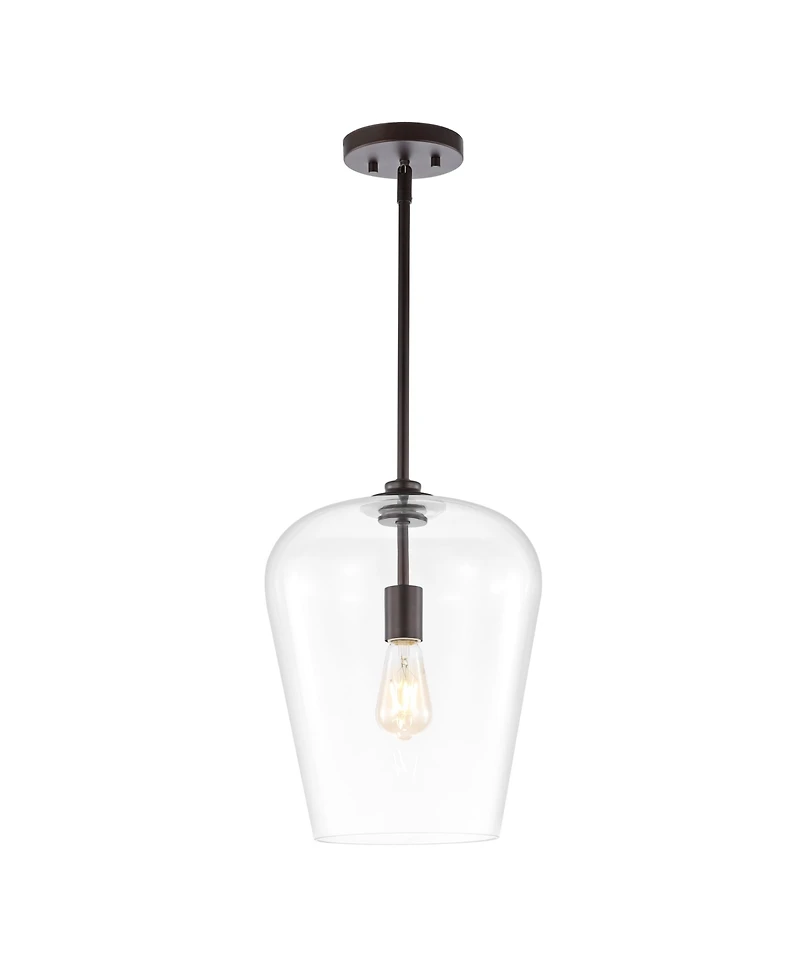Hayes 11.25" 1-Light Industrial Farmhouse Iron, Glass Led Pendant