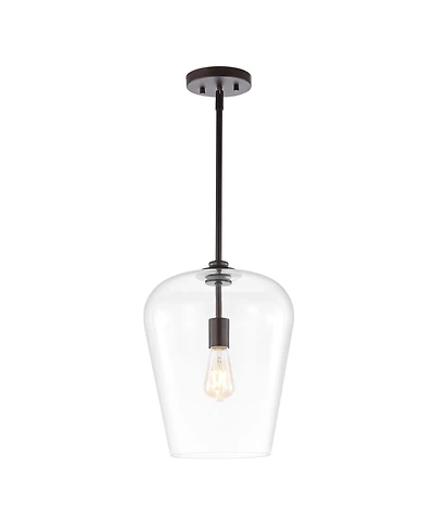 Hayes 11.25" 1-Light Industrial Farmhouse Iron, Glass Led Pendant
