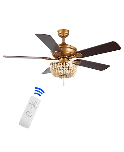 Erin 52" 3-Light Rustic Farmhouse Iron, Wood Bead Mobile-App, Remote-Controlled Led Ceiling Fan