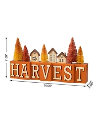 Glitzhome 14" L Harvest Wooden House/Brush Trees Table Decor