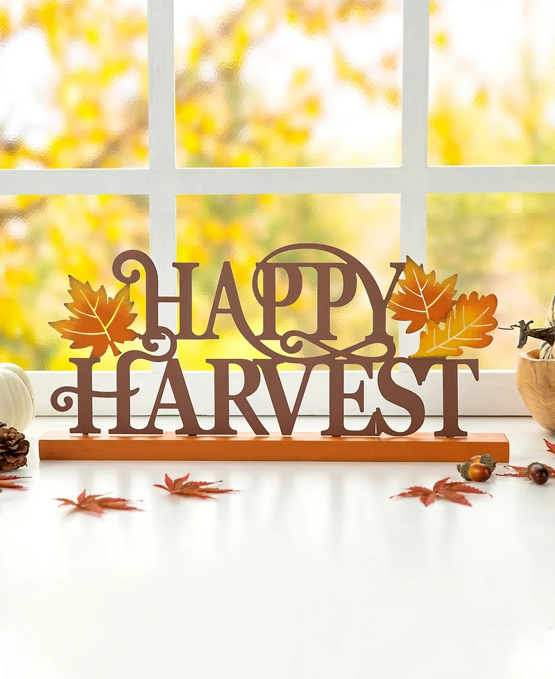 Glitzhome 18" L Wood Metal Happy Harvest Table Decor