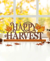 Glitzhome 18" L Wood Metal Happy Harvest Table Decor
