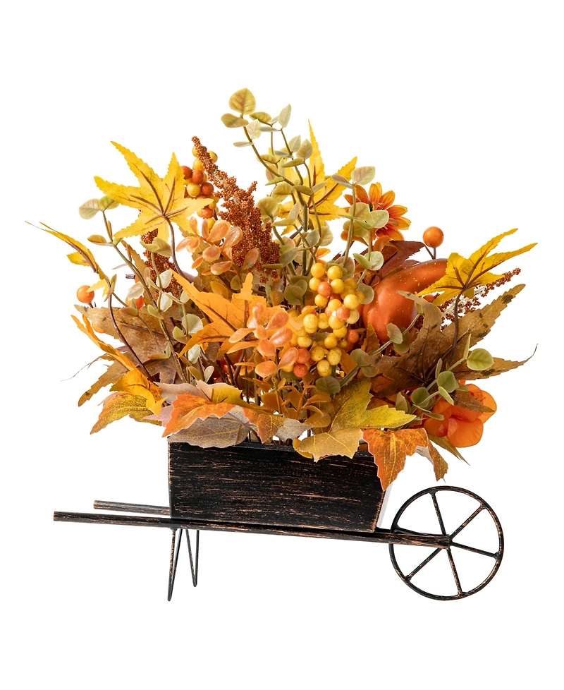 Glitzhome 14" L Fall Floral Cart Centerpiece