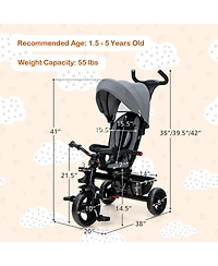 Costway Toddler 4-in-1 Tricycle Trike w/ Convertible Seat