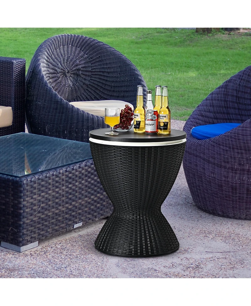 8 Gallon 3 1 Patio Rattan Cooler Bar Table Adjust Ice Bucket