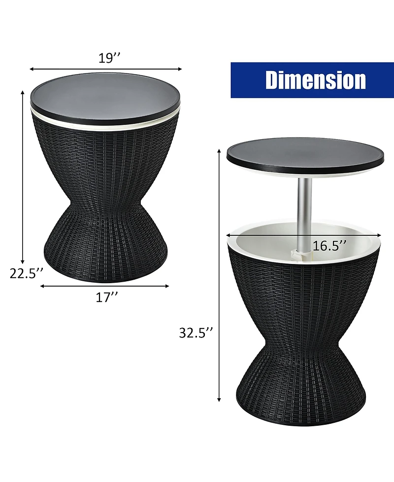 8 Gallon 3 1 Patio Rattan Cooler Bar Table Adjust Ice Bucket