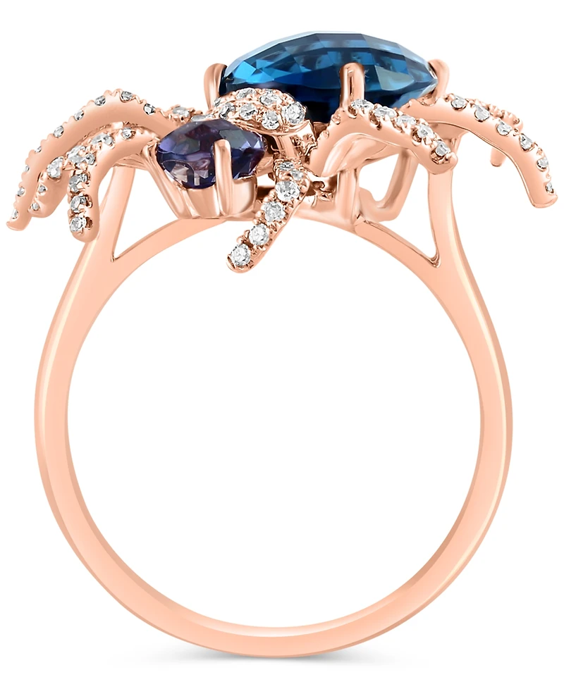 Effy Multi-Gemstone (4-5/8 ct. t.w.) & Diamond (1/3 ct. t.w.) Spider Ring in 14k Rose Gold