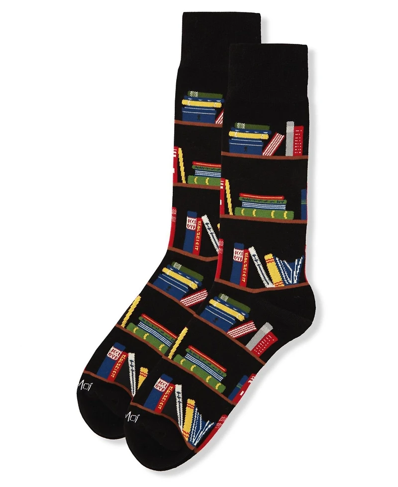 MeMoi Men's Bookshelf Bibliophile Rayon from Bamboo Novelty Crew Socks