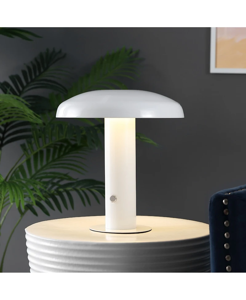 Suillius 11" Contemporary Bohemian Rechargeable, Cordless Iron Integrated Led Mushroom Table Lamp