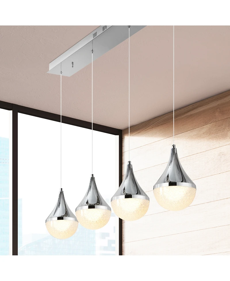 Elena Teardrop 47" 4-Light Modern Mid-Century Iron, Acrylic Integrated Linear Led Pendant