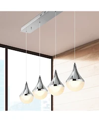 Elena Teardrop 47" 4-Light Modern Mid-Century Iron, Acrylic Integrated Linear Led Pendant