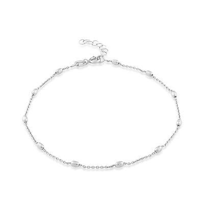 Simona Sterling Silver Diamond Cut Small Oval Beads Anklet