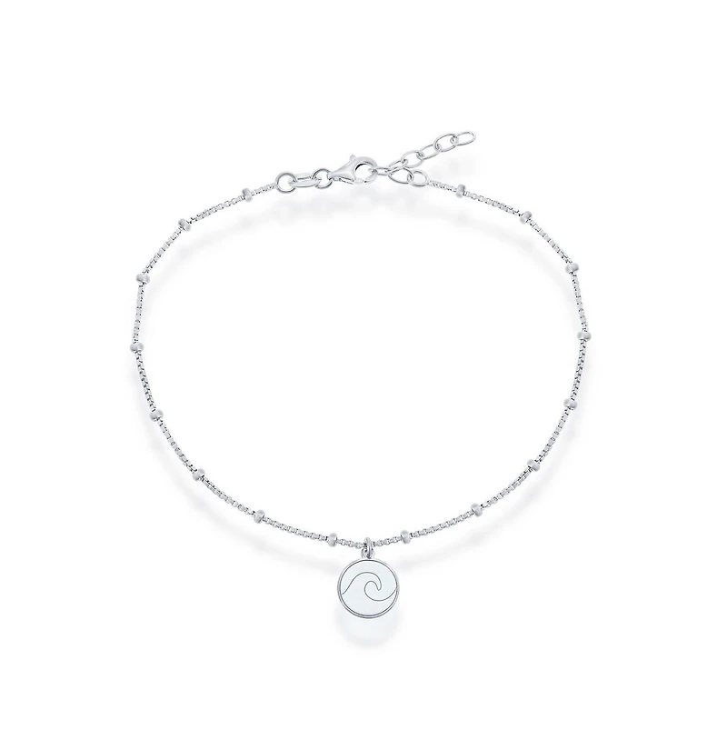 Simona Sterling Silver Beaded Anklet with Wave Disc