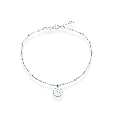 Simona Sterling Silver Beaded Anklet with Wave Disc