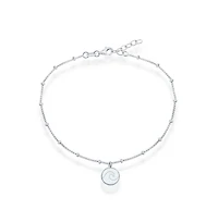 Simona Sterling Silver Beaded Anklet with Wave Disc
