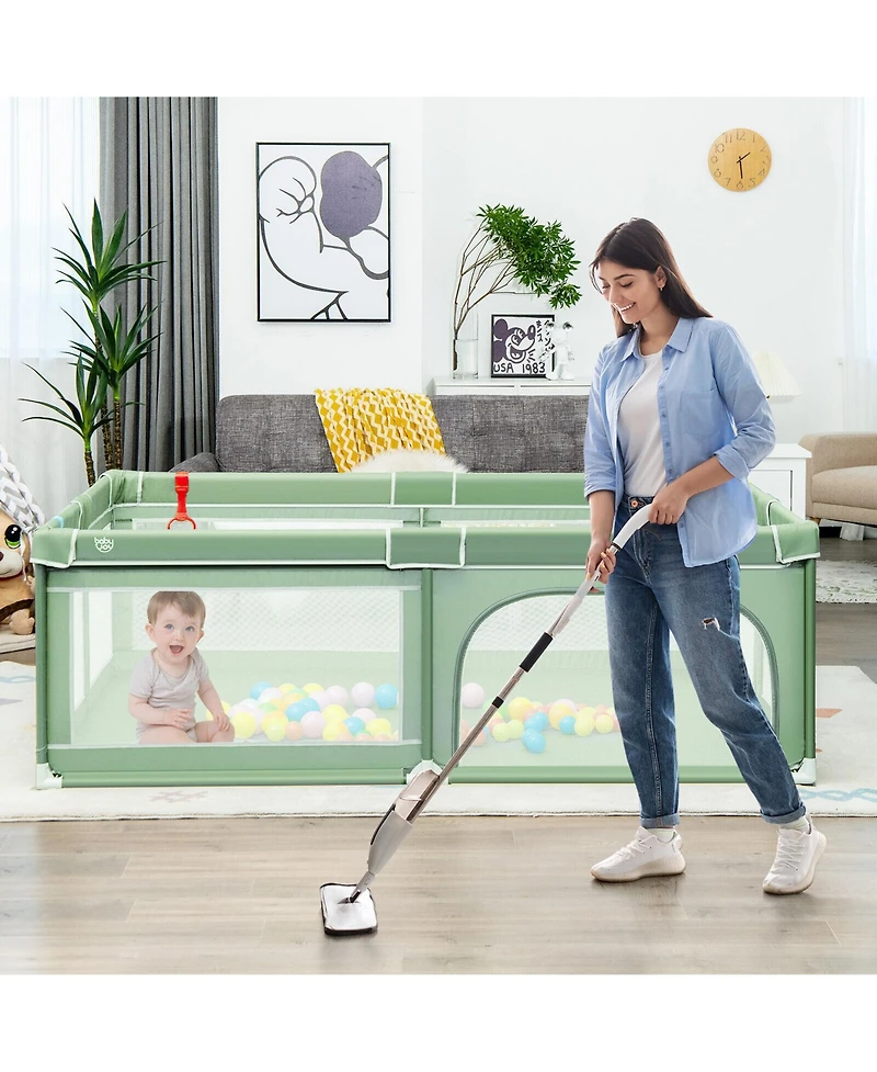 Costway Baby Playpen Extra-Large Safety Fence w/ Ocean Balls & Rings