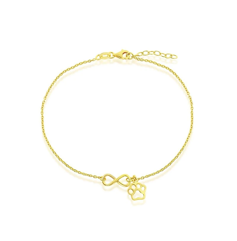 Simona Sterling Silver Infinity with Paw Print Charm Anklet