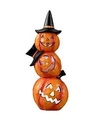 Glitzhome 14.25" H Halloween Lighted Stacked Resin Pumpkin Table Decor