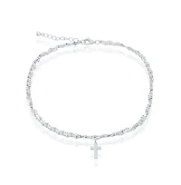 Simona Sterling Silver Double Strand Mirror Chain w/ Cross Anklet