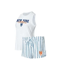 Women's Concepts Sport White New York Mets Reel Pinstripe Tank Top and Shorts Sleep Set
