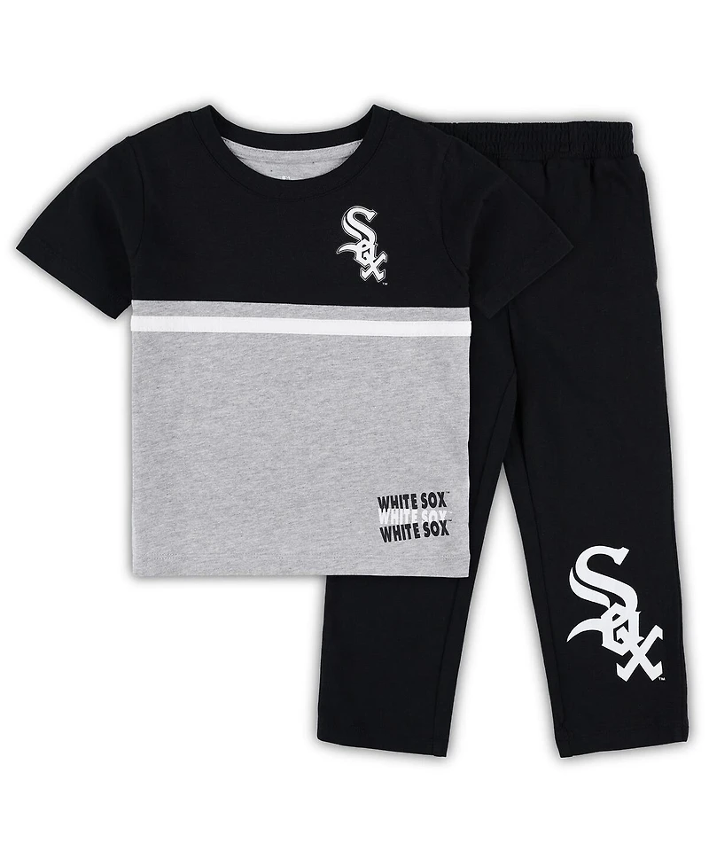 Toddler Boys and Girls Black, White Chicago Sox Batters Box T-shirt Pants Set