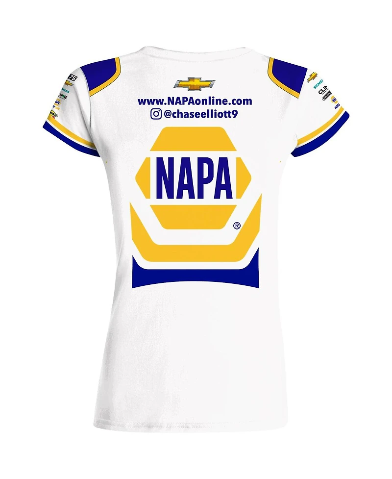 Women's Hendrick Motorsports Team Collection White Chase Elliott Napa Sublimated Team Uniform T-shirt