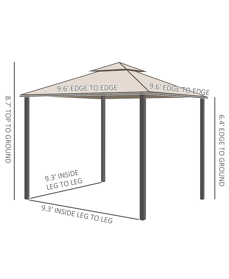 Outsunny 9.6' x 9.6' Patio Gazebo, Outdoor Canopy Shelter