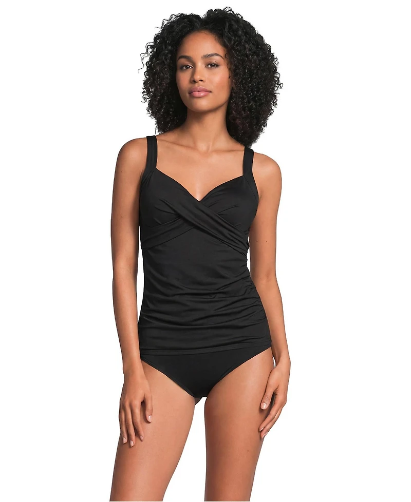 Lands' End Women's Tummy Control V-Neck Wrap Underwire Tankini Swimsuit Top