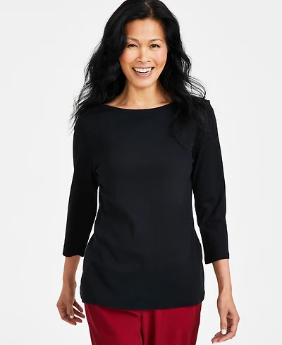 Style & Co Women's Pima Cotton 3/4-Sleeve Boat-Neck Top, Created for Macy's