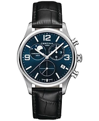 Certina Men's Swiss Chronograph Ds-8 Moon Phase Black Leather Strap Watch 42mm