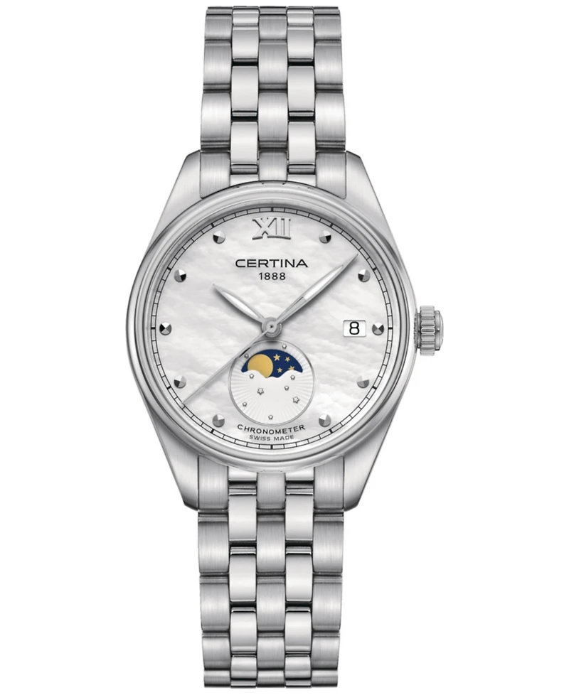 Certina Women's Swiss Ds-8 Moon Phase Stainless Steel Bracelet Watch 33mm