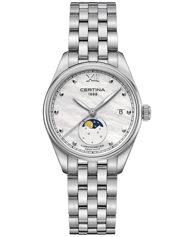 Certina Women's Swiss Ds-8 Moon Phase Stainless Steel Bracelet Watch 33mm