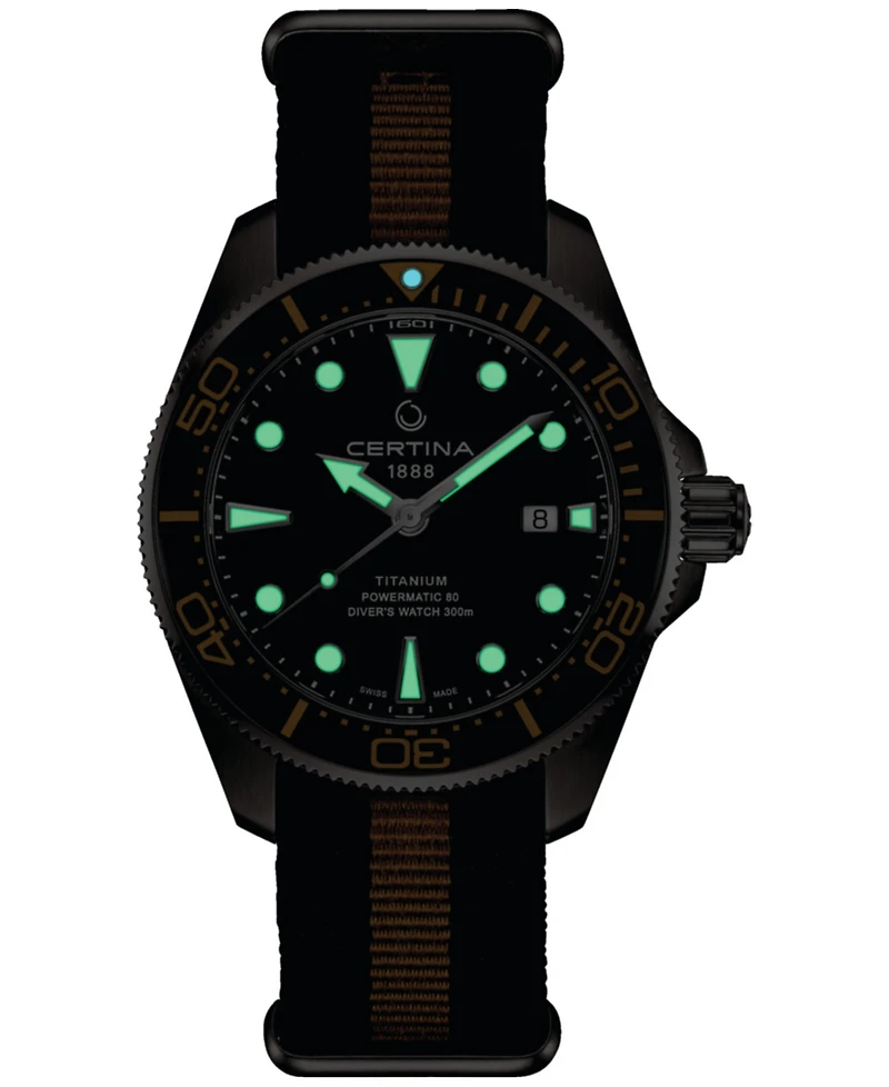 Certina Men's Swis Automatic Ds Action Black & Orange Synthetic Strap Watch 43mm