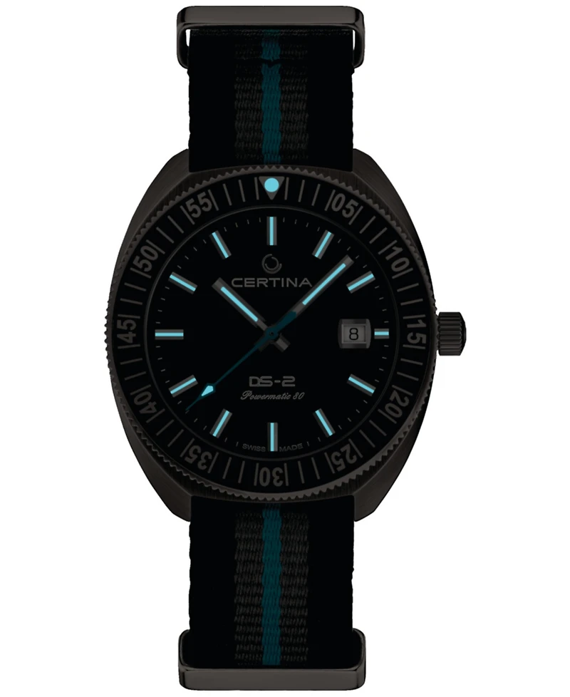Certina Men's Swiss Automatic Ds-2 Striped Synthetic Strap Watch 41mm