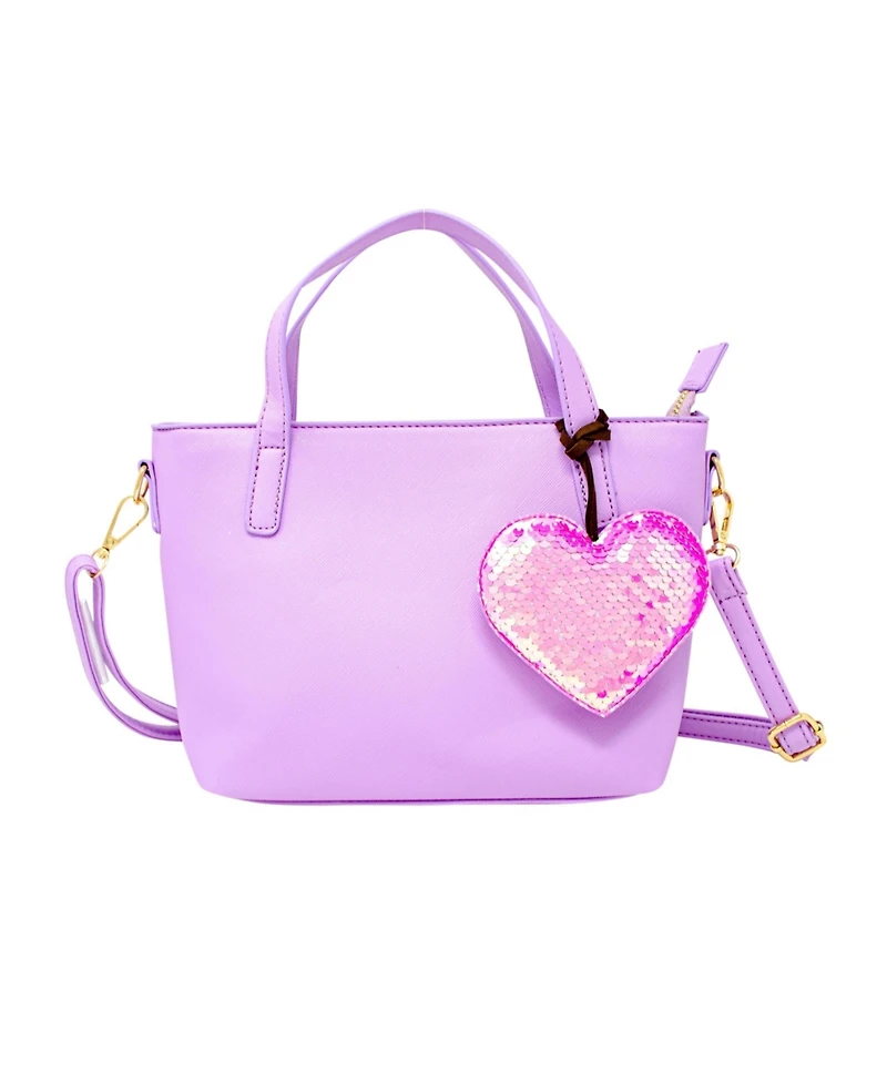 Tiny Treats Girls Purple Leather Tote Bag