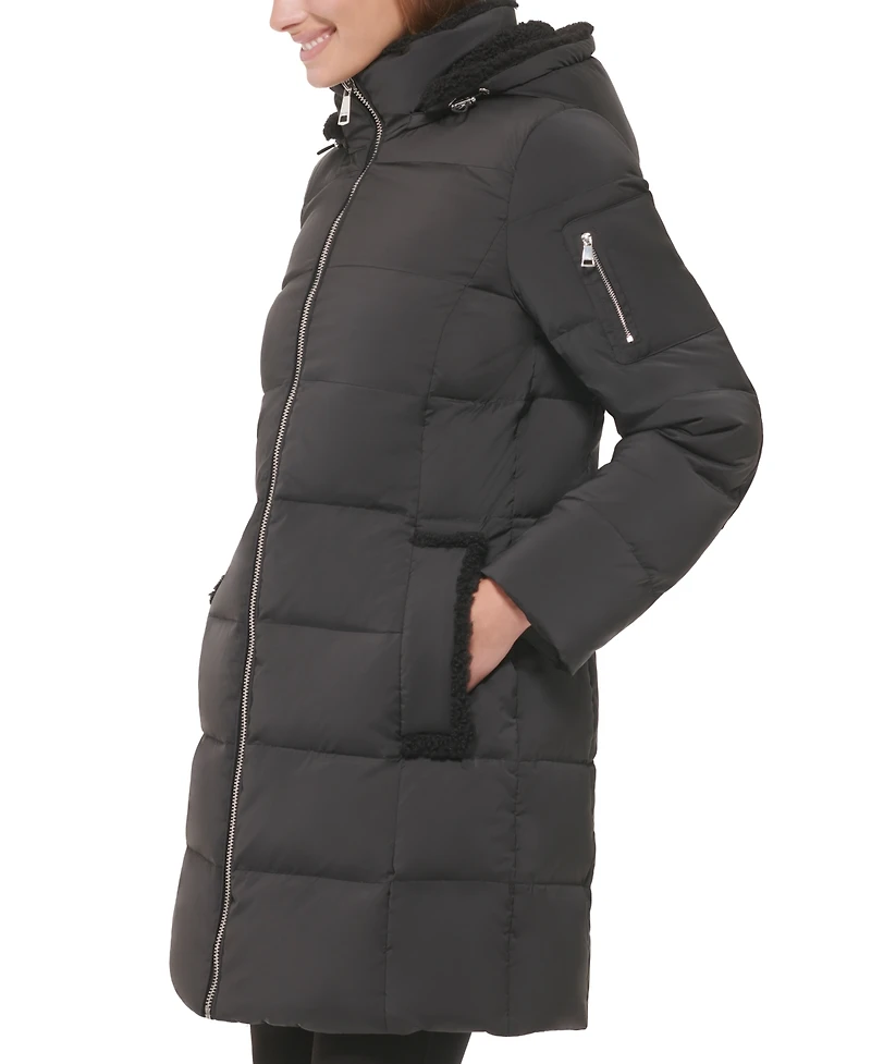 Calvin Klein Women's Sherpa-Trimmed Hooded Down Puffer Coat