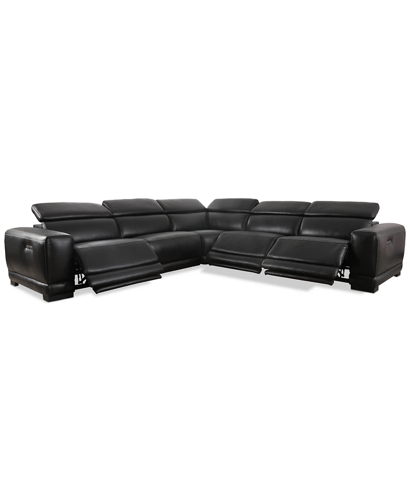 Closeout! Krofton 5-Pc. Beyond Leather Fabric Sectional with 3 Power Motion Recliners, Created for Macy's