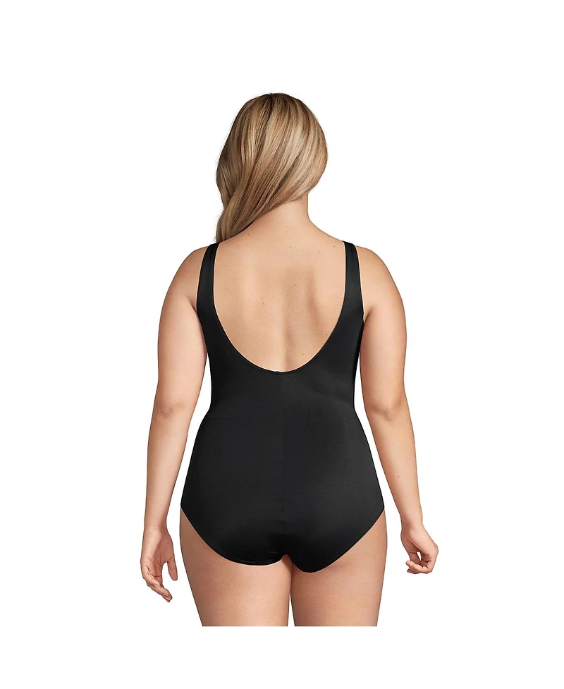 Lands' End Women's Plus Ddd-Cup SlenderSuit Tummy Control Chlorine Resistant Wrap One Piece Swimsuit