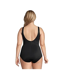 Lands' End Women's Plus Ddd-Cup SlenderSuit Tummy Control Chlorine Resistant Wrap One Piece Swimsuit