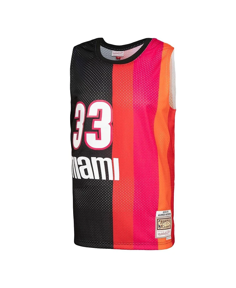 Men's Mitchell & Ness Alonzo Mourning Black, Red Miami Heat Hardwood Classics 2005-06 Split Swingman Jersey
