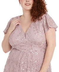 R & M Richards Plus Size Sequined Fit & Flare Gown