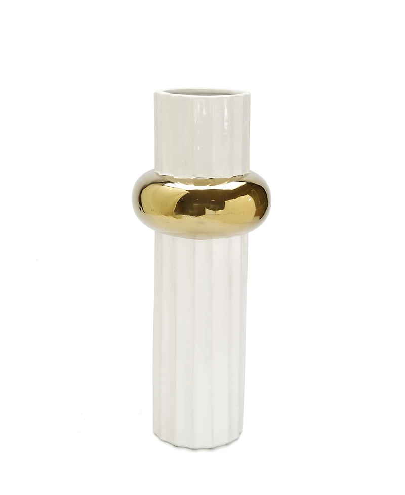 White Ripple Design Vase with Gold-Tone Ring 12"