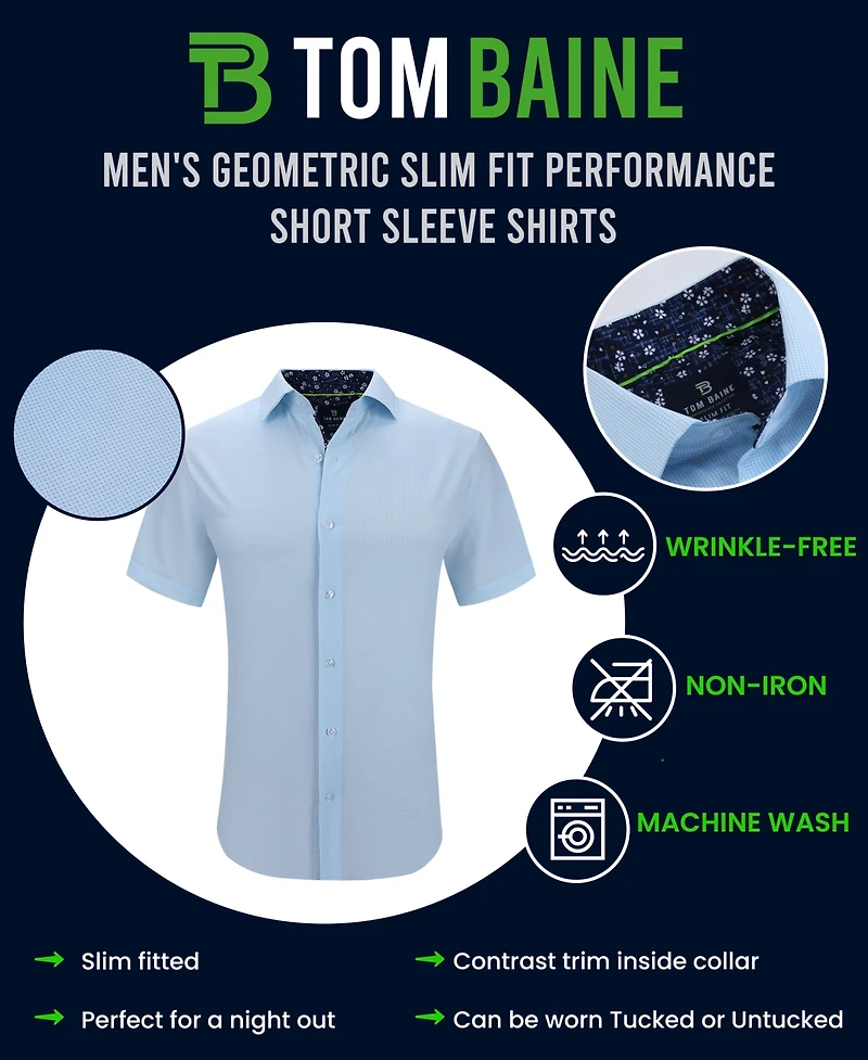 Tom Baine Men's Slim Fit Short Sleeve Performance Stretch Button Down Dress Shirt